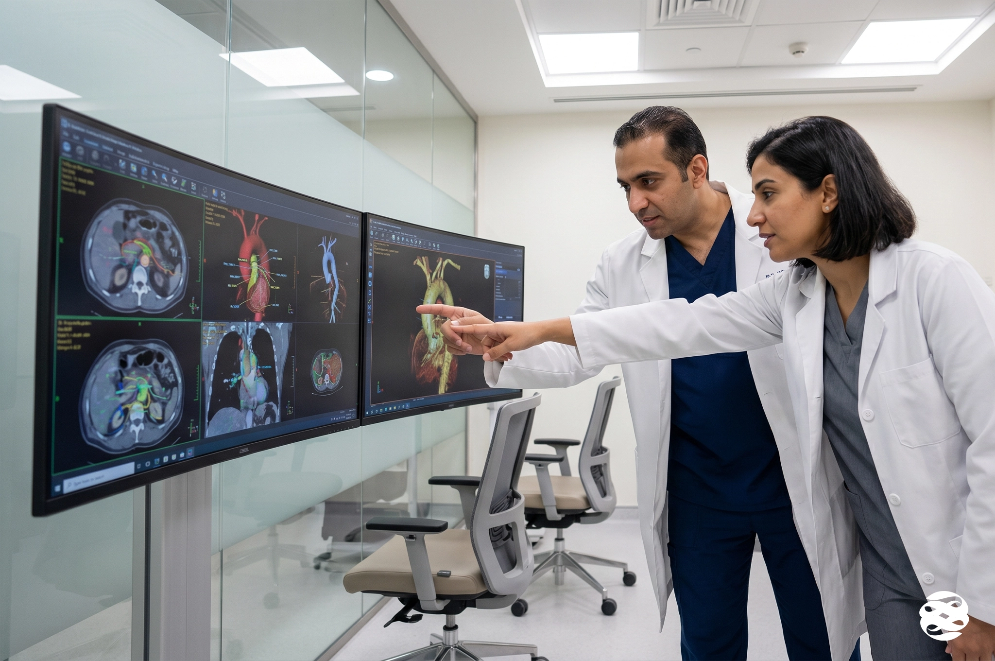 Vascular surgeon reviewing aortic CTA for
FEVAR BEVAR pre-operative planning